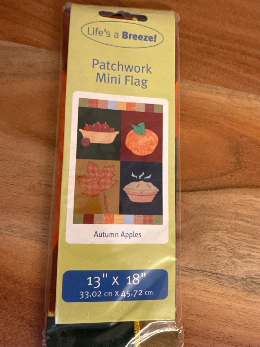 Mini House Flag Four Autumn Symbols Fall Apples Pumpkin, Pie Maple Leaf 13”x18”